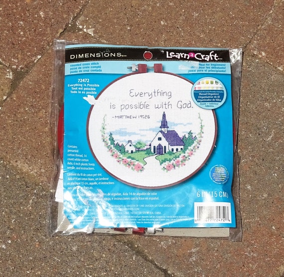 Size 6 Learn a Craft #72472 Everything is possible with God Counted Cross Stitch Kit New Sealed Kit Dimensions Kit