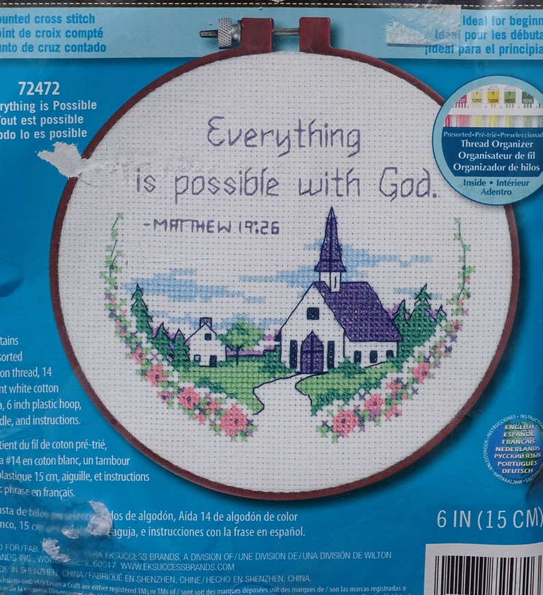 Size 6 Learn a Craft #72472 Everything is possible with God Counted Cross Stitch Kit New Sealed Kit Dimensions Kit