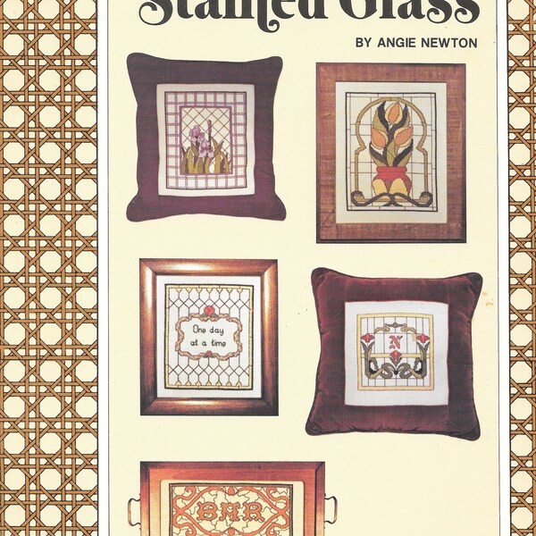 Canterbury Designs in Cross Stitch, Stained Glass By Angie Newton, Butterfly, Tulips, Magnolia, Old English Alphabet, Embroidery Booklet