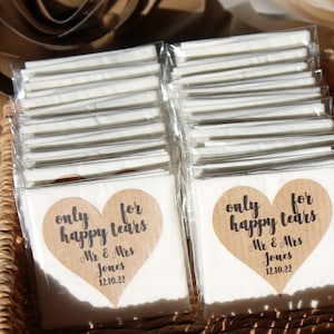 Happy Tears Wedding Tissues - Personalised Wedding Favour Rustic Design - Wedding Favour Ideas