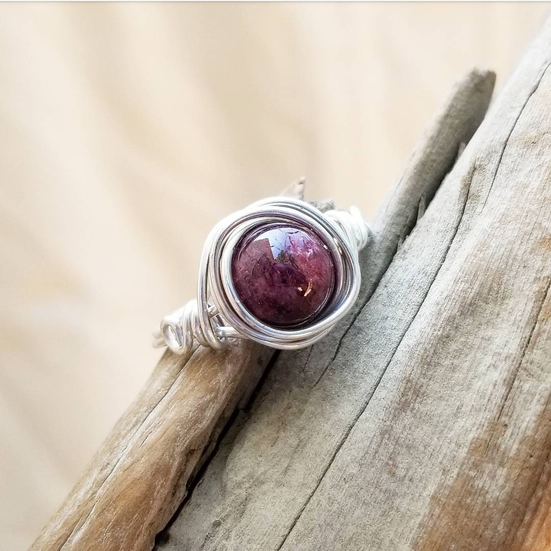 Garnet Sterling Silver Ring Dainty January Birthstone Simple Wire Wrapped Ring Garnet Sterling Silver Ring Dainty January Birthstone Simple Wire Wrapped Ring