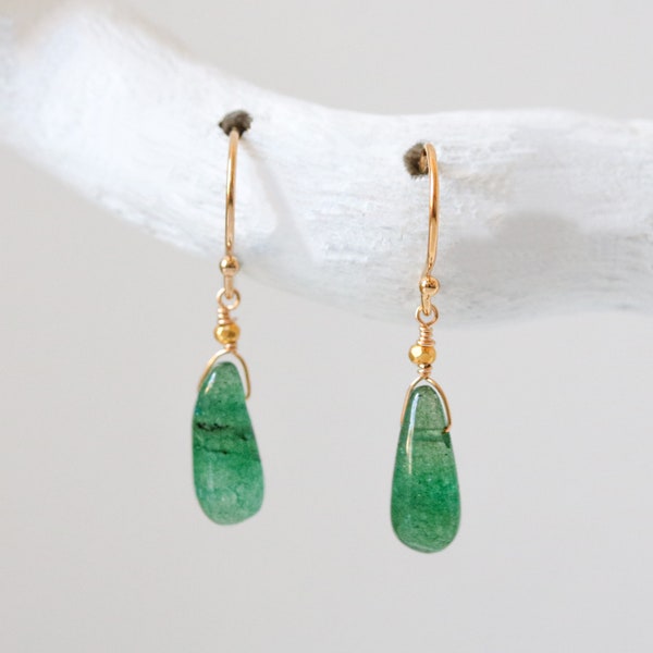 Natural Aventurine Drop Earrings with Karen Hill Gold Nugget Beads Valentines Day Gift Idea Handmade in Paris