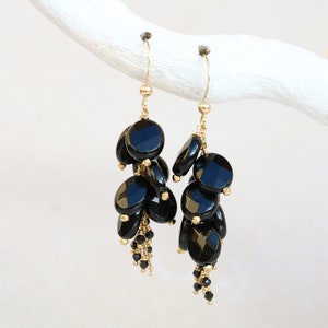 Unique Handmade Gold Filled, Black Onyx & Agate Cluster Statement Earrings for Ladies image 2