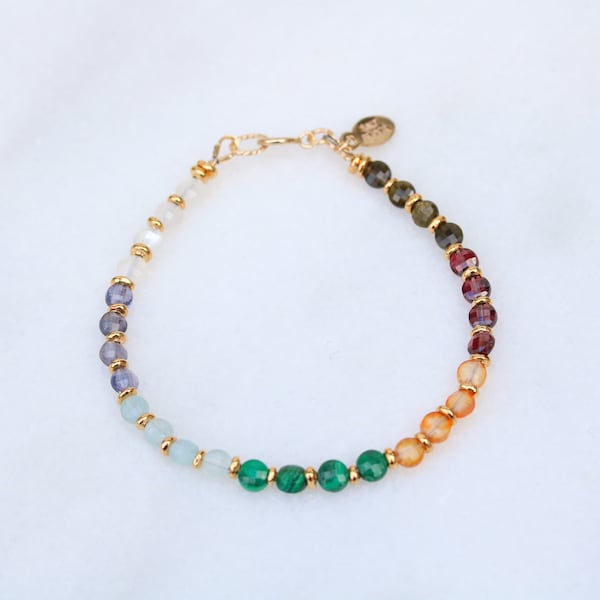 Stunning Chakra Gemstone Karen Hill Tribe Gold Vermeil and Gold Fill Faceted Mini Coin Bracelet Gift Idea for Girls