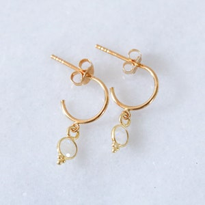 Dainty Mini Faceted Moonstone Bezel Set Gold Vermeil Huggie Hoop Earrings Unique Stocking Filler Christmas Gift Idea for Ladies image 3