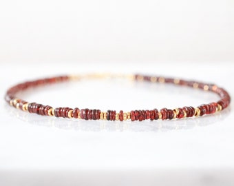 Garnet Heishi Style Gold Necklace Surfer Inspired Choker Fine Jewellery January Birthstone Gift Idea