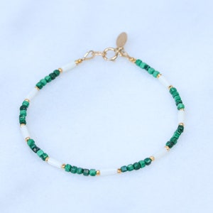 Striking Malachite and Natural White Sea Bamboo 14 carat Gold Filled Bracelet Gift Idea for Women image 6