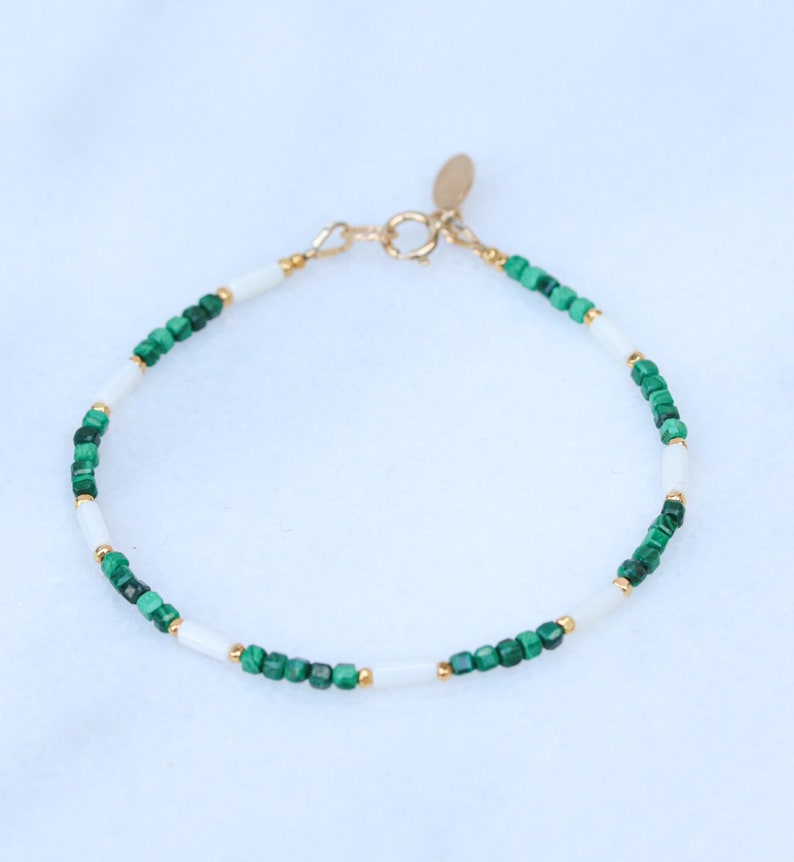 Striking Malachite and Natural White Sea Bamboo 14 carat Gold Filled Bracelet Gift Idea for Women image 6