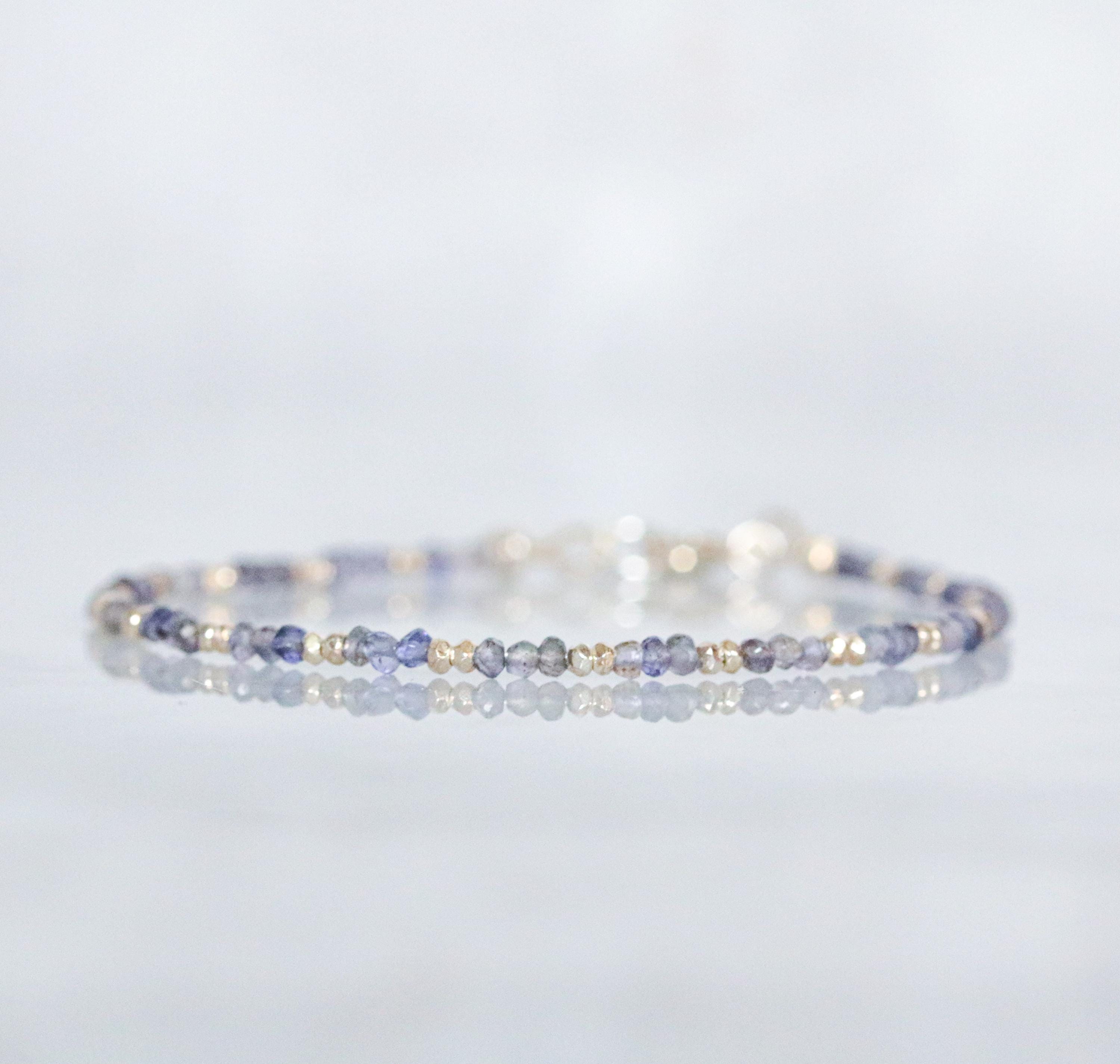 Unique Karen Hill Tribe Silver Bead and Faceted Iolite Bracelet  Present  Gift Idea for Women Handmade in ParisMothers Day