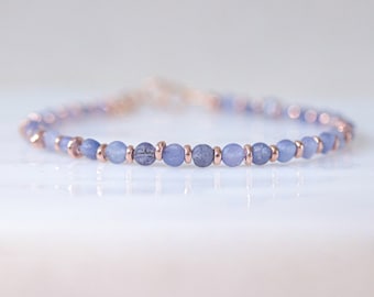 Stunning Tanzanite Karen Hill Tribe Rose Gold Fill Faceted Mini Coin Bracelet December Birthstone Gift Idea for Girls Mothers Day Idea