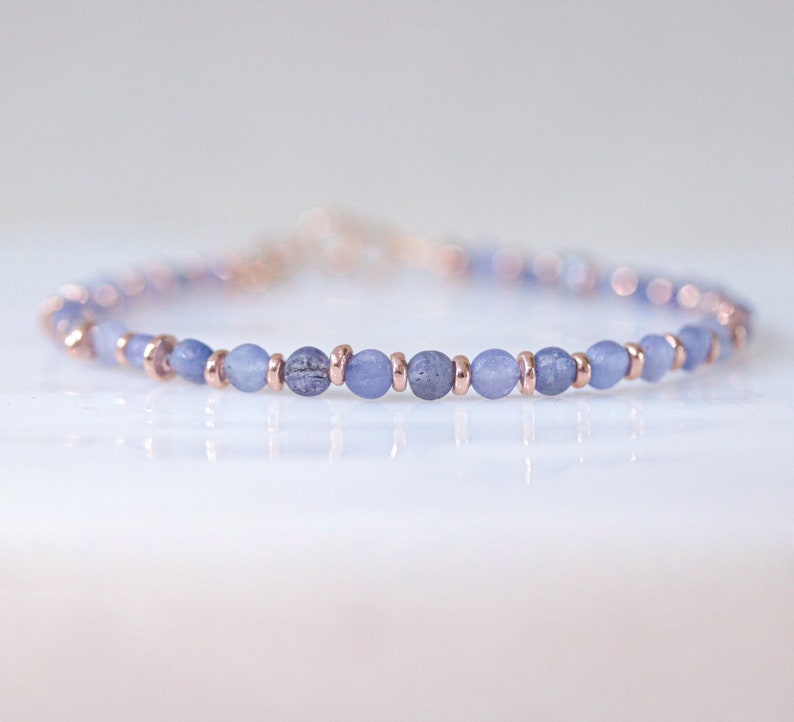 Stunning Tanzanite Karen Hill Tribe Rose Gold Fill Faceted Mini Coin Bracelet December Birthstone Gift Idea for Girls Mothers Day Idea image 1