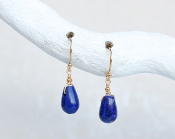 Striking Lapis Lazuli Smooth Drop Earrings with Karen Hill Gold Nugget Beads September Birthstone Gift Idea Delicate Earrings Handmade