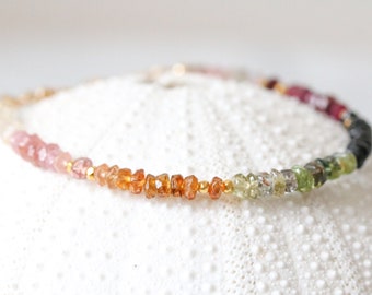 Faceted Natural Tourmaline and Gold Karen Hill Tribe Bead Adjustable Bracelet October Birthstone Gift Idea for Women