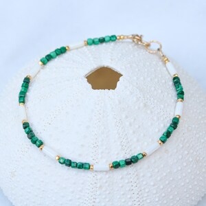 Striking Malachite and Natural White Sea Bamboo 14 carat Gold Filled Bracelet Gift Idea for Women image 5