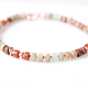 Handmade Aqua Terra Jasper and Rose Gold Karen Hill Heishi Bead Bracelet Surfer Style Summer Gift Idea for Women image 4