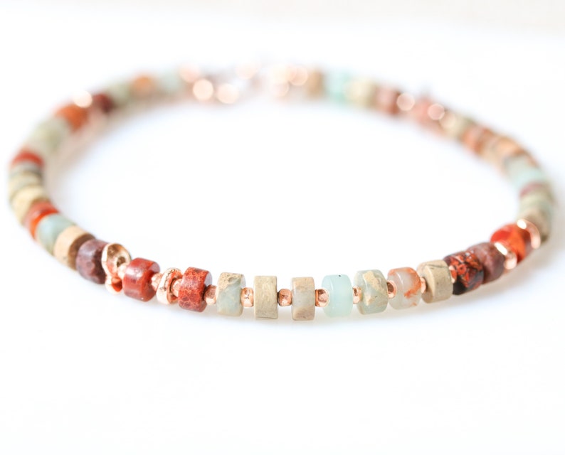 Handmade Aqua Terra Jasper and Rose Gold Karen Hill Heishi Bead Bracelet Surfer Style Summer Gift Idea for Women image 4