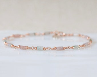 Delicate Pastel Pink and Mint Indian Agate Rose Gold Chain Bracelet Dainty Gift Idea for LadiesValentines Day Gift IdeaMothers Day