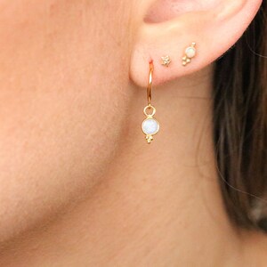 Dainty Mini Faceted Moonstone Bezel Set Gold Vermeil Huggie Hoop Earrings Unique Stocking Filler Christmas Gift Idea for Ladies image 2