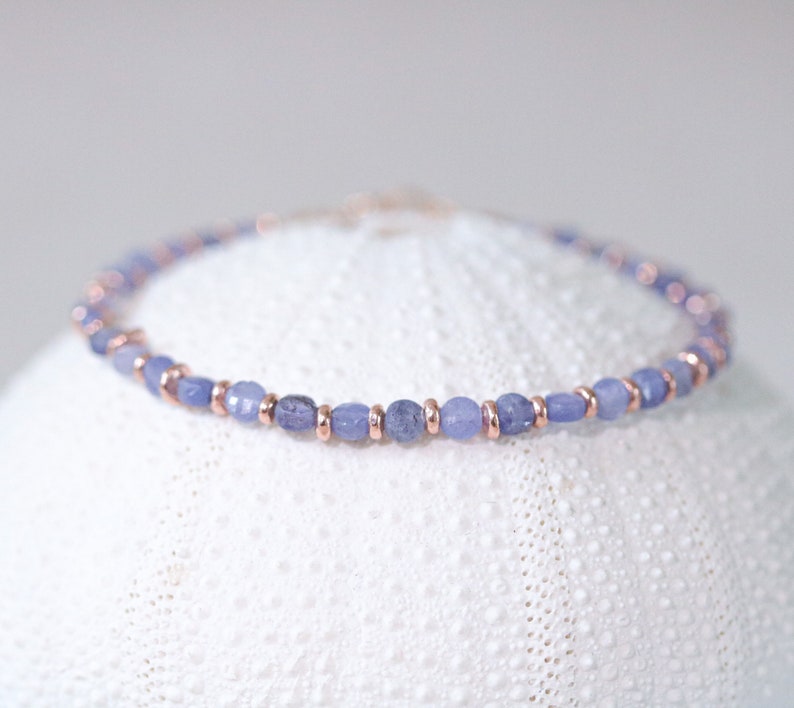 Stunning Tanzanite Karen Hill Tribe Rose Gold Fill Faceted Mini Coin Bracelet December Birthstone Gift Idea for Girls Mothers Day Idea image 4