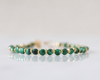 Stunning Malachite Karen Hill Tribe Gold Vermeil and Gold Fill Faceted Mini Coin Bracelet Birthday Gift Set Idea for GirlsMothers Day