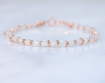 Stunning Moonstone Karen Hill Tribe Rose Gold Fill Faceted Mini Coin Bracelet June Birthstone Christmas Stocking Filler Gift Idea