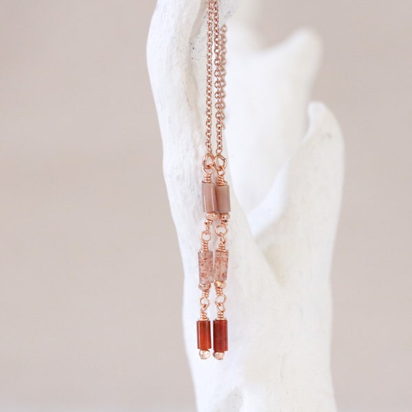 Handmade Natural Indian Agate Threader Earrings in Unique Gift Idea For Girls in Gold Fill, Rose Gold Fill or Sterling Silver