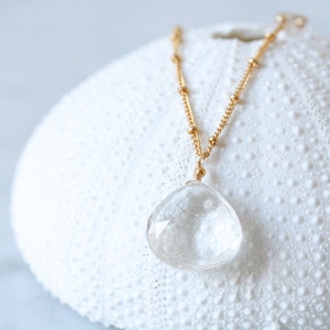 Unique Rutilated Quartz Asymmetric Design Gold Ball Chain Necklace Handmade in Paris April Birthstone Girls Gift Idea image 2