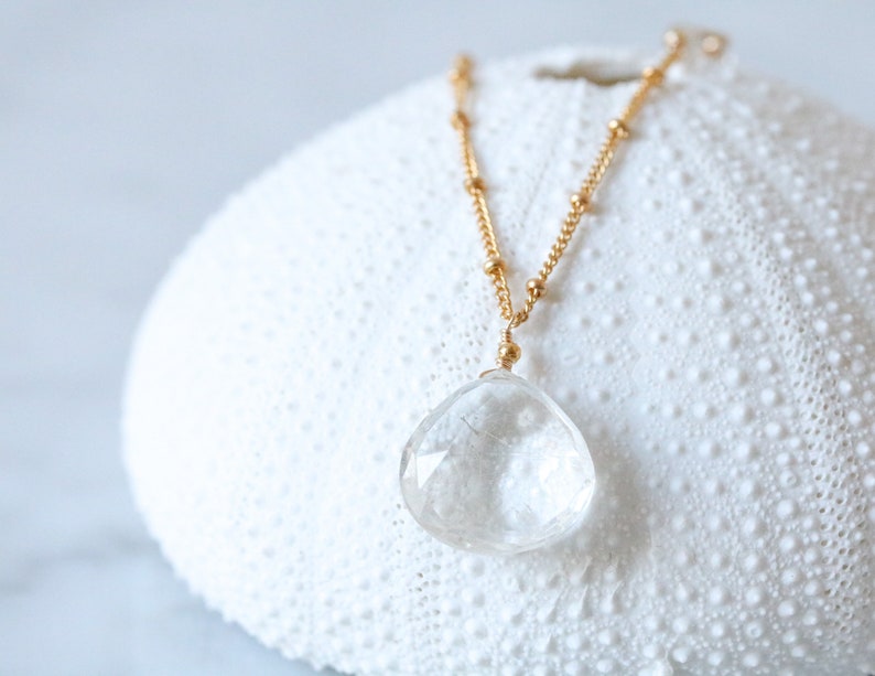 Unique Rutilated Quartz Asymmetric Design Gold Ball Chain Necklace Handmade in Paris April Birthstone Girls Gift Idea image 2