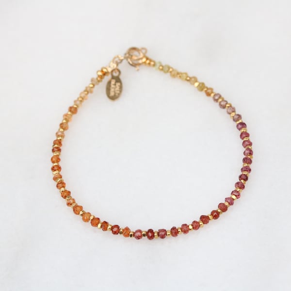 Unique Handmade Sunset Shades Precious Gemstone and Karen Hill Tribe Gold Vermeil Bracelet Gift Idea Birthstone Holistic Jewellery