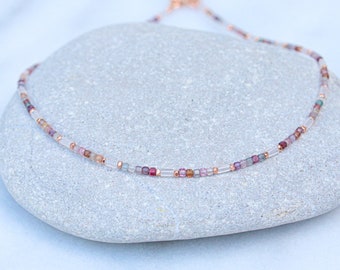 Stunning Rose Quartz and Pink Spinel Rose Gold Vermeil Necklace Natural Gemstone Choker Unique Handmade Gift Idea for Women