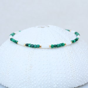 Striking Malachite and Natural White Sea Bamboo 14 carat Gold Filled Bracelet Gift Idea for Women image 1