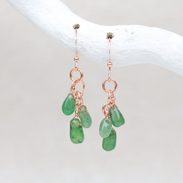 Natural Aventurine Link Drop Earrings with Karen Hill Rose Gold Nugget Beads Valentines Day Gift Idea For Ladies