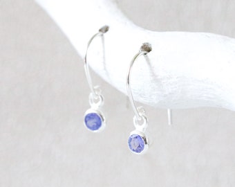 Striking Natural Tanzanite Sterling Silver Modern Hook Earrings Faceted Natural Gemstone Gift Idea for Girls