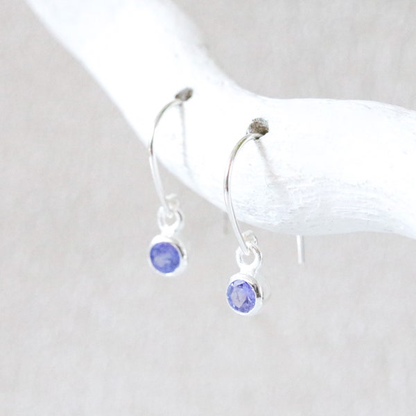Striking Natural Tanzanite Sterling Silver Modern Hook Earrings Faceted Natural Gemstone Gift Idea for Girls