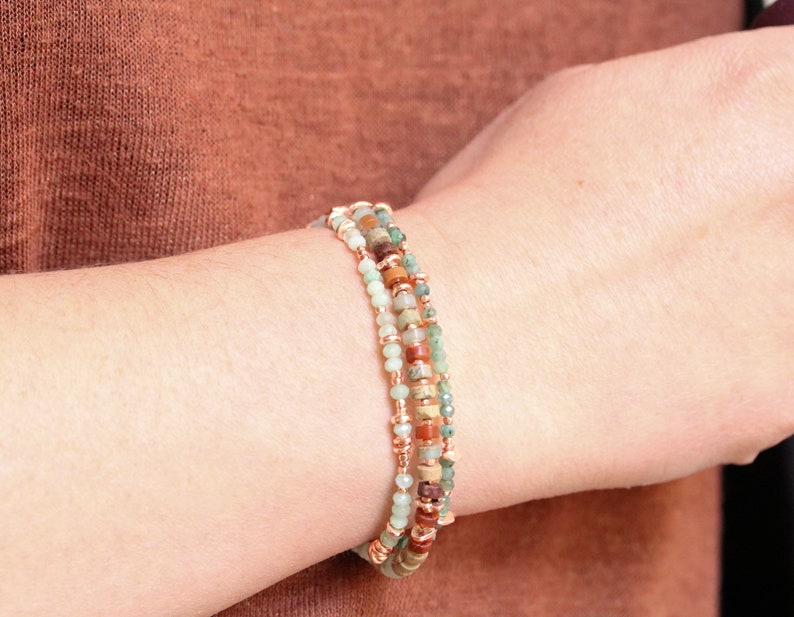 Handmade Aqua Terra Jasper and Rose Gold Karen Hill Heishi Bead Bracelet Surfer Style Summer Gift Idea for Women image 3