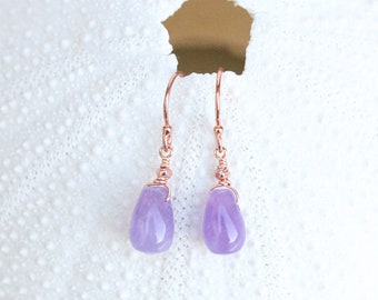 Natural Amethyst Drop Earrings with Karen Hill Tribe Rose Gold Nugget Beads Handmade in Paris February Birthstone Gift Idea for Girls