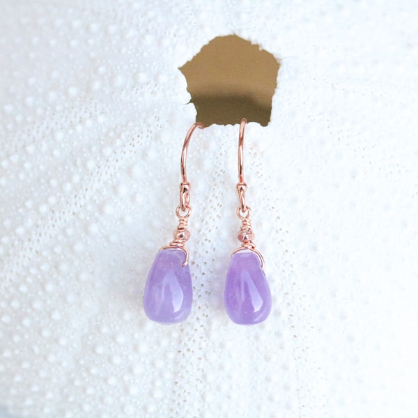 Natural Amethyst Drop Earrings with Karen Hill Tribe Rose Gold Nugget Beads Handmade in Paris February Birthstone Gift Idea for Girls