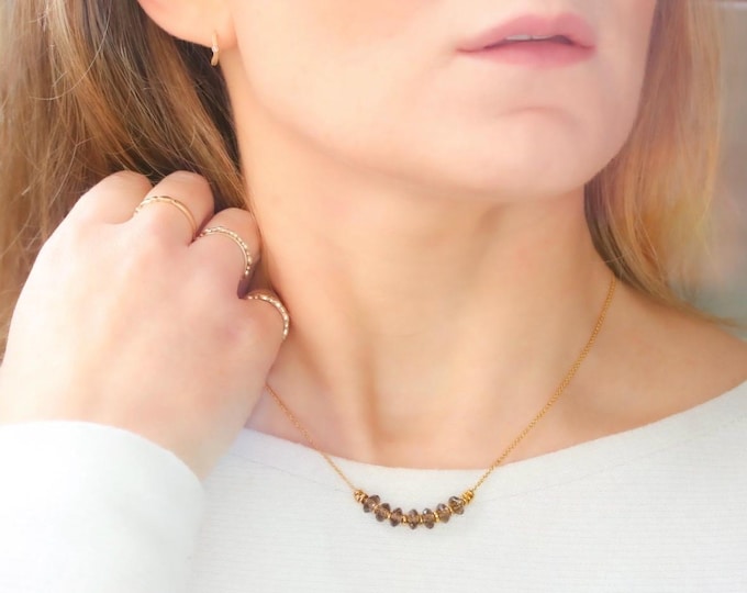 Featured listing image: Faceted Smoky Quartz Gold Necklace
