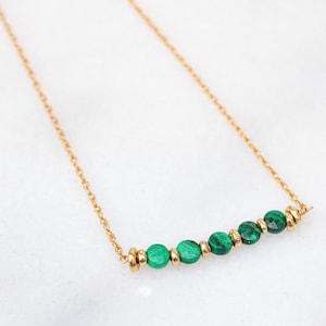 Malachite Coin Bar Necklace: 14ct Gold Fill Chain, Adjustable Fit