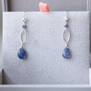 Solid Silver Hand Cut Faceted Iolite Drop Earrings Modern Design Handmade in France Gift Idea for Girls image 5