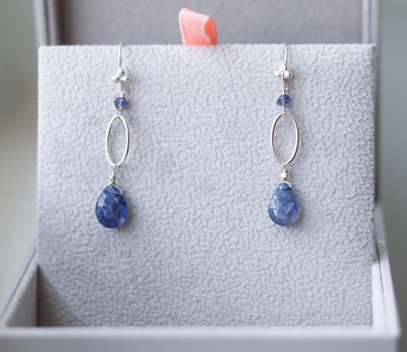 Solid Silver Hand Cut Faceted Iolite Drop Earrings Modern Design Handmade in France Gift Idea for Girls image 5
