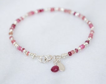 Pink Tourmaline Sterling Silver Nugget Bead Bracelet - Handmade in Paris