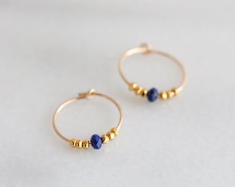 Natural Faceted Lapis Lazuli Mini Gold Hoops September Birthstone Valentines Day Gift Idea for WomenValentines Day Gift IdeaMothers Day