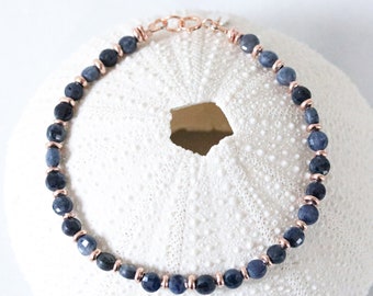 Stunning Sapphire Karen Hill Tribe Rose Gold Fill Faceted Mini Coin Bracelet September Birthstone Gift Idea for Girls Mothers Day Idea