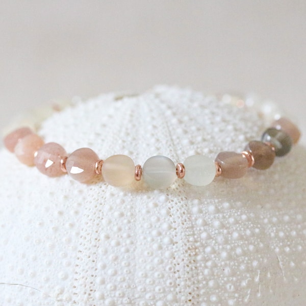 Magnifique Bracelet Dégradé de Pierres de Lune Couleurs Pastels Pierre de Naissance Mois Octobre Idée Cadeau pour Femmes