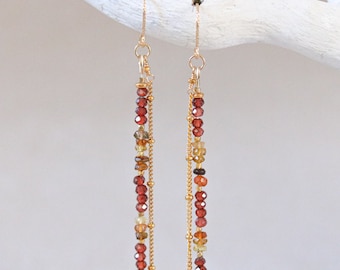 Dainty Garnet and Tourmaline Faceted Drop Earrings with Gold Vermeil Karen Hill Tribe Nugget Beads Christmas Gift Idea January Birthstone