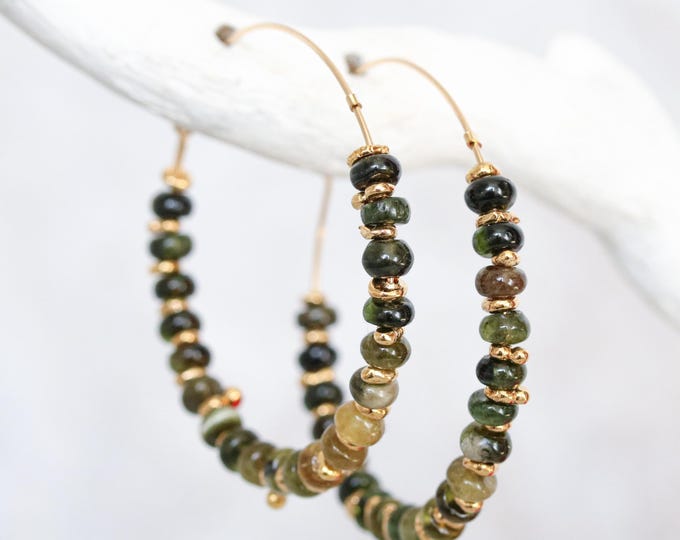 Featured listing image: Green Tourmaline Gold Hoop Earrings