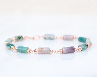 Oversize Pastel Pink and Mint Indian Agate Rose Gold Chain Bracelet Dainty Gift Idea for Ladies