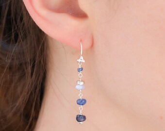 Sapphire and Chalcedony Karen Hill Silver Earrings Handmade September Birthstone Gift Idea for Women