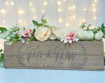 Wedding Table Centrepiece Top Table Decor - Rustic wedding centrepiece - Mr & Mrs Wooden Flower Crate - Barn, Boho, Woodland Wedding Decor